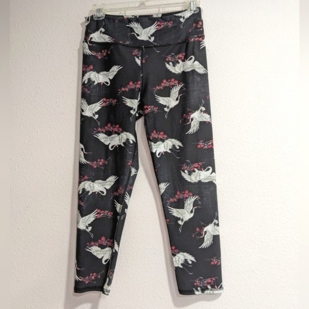 Evolution and Creation Crane and Cherry Blossom Yoga Leggings, Women's Medium